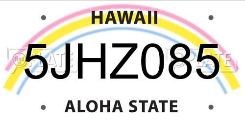 5JHZ085 Hawaii License Plate