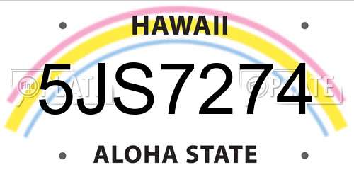 5JS7274 Hawaii License Plate