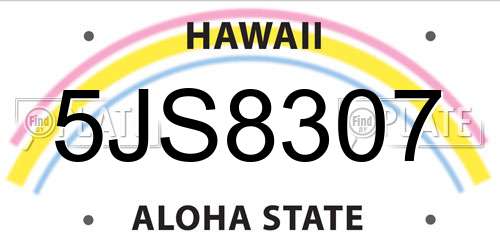 5JS8307 Hawaii License Plate