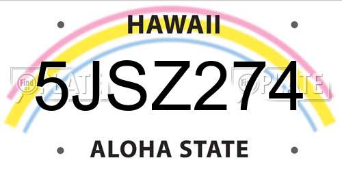 5JSZ274 Hawaii License Plate