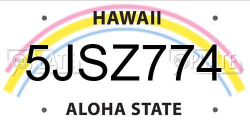 5JSZ774 Hawaii License Plate