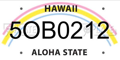 5OB0212 Hawaii License Plate