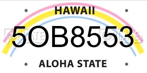 5OB8553 Hawaii License Plate