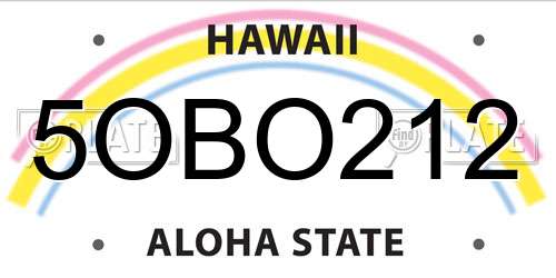 5OBO212 Hawaii License Plate