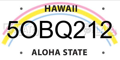 5OBQ212 Hawaii License Plate