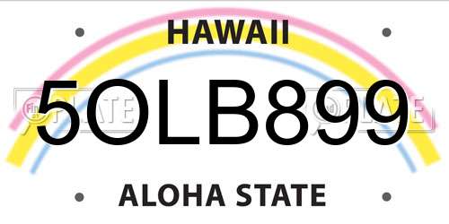 5OLB899 Hawaii License Plate