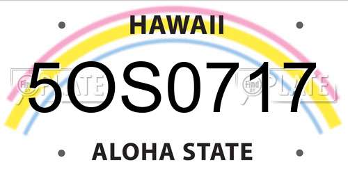 5OS0717 Hawaii License Plate