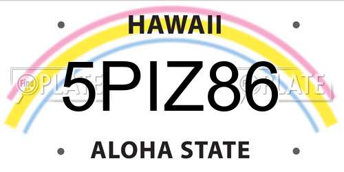 5PIZ86 Hawaii License Plate
