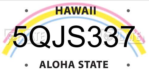 5QJS337 Hawaii License Plate