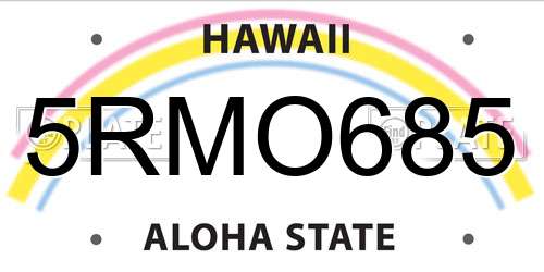 5RMO685 Hawaii License Plate
