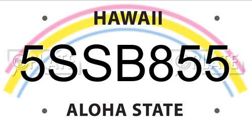 5SSB855 Hawaii License Plate