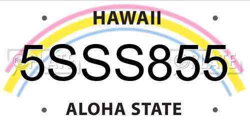 5SSS855 Hawaii License Plate