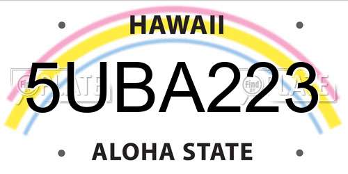 5UBA223 Hawaii License Plate