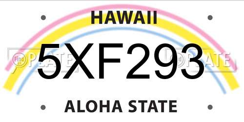 5XF293 Hawaii License Plate