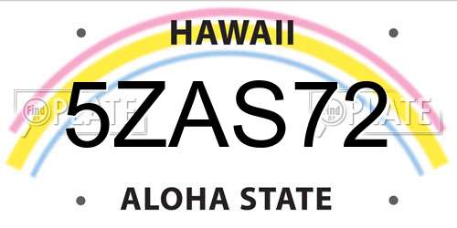 5ZAS72 Hawaii License Plate