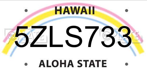 5ZLS733 Hawaii License Plate