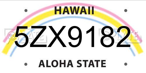 5ZX9182 Hawaii License Plate