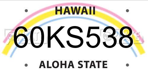 60KS538 Hawaii License Plate