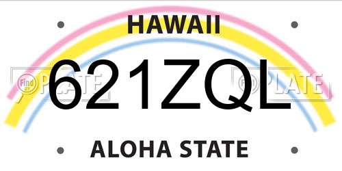 621ZQL Hawaii License Plate