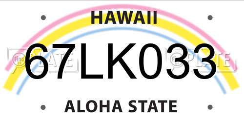 67LK033 Hawaii License Plate