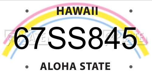 67SS845 Hawaii License Plate