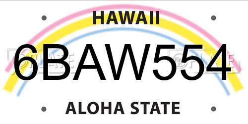 6BAW554 Hawaii License Plate