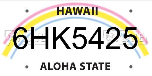 6HK5425 Hawaii License Plate