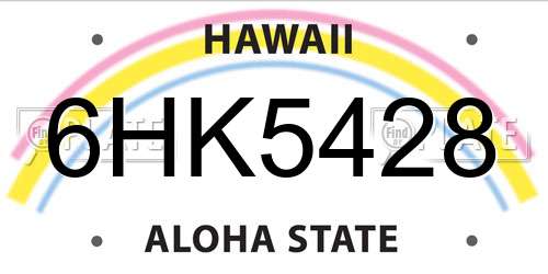 6HK5428 Hawaii License Plate