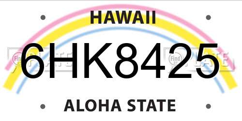 6HK8425 Hawaii License Plate