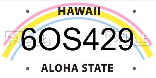 6OS429 Hawaii License Plate