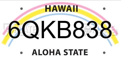 6QKB838 Hawaii License Plate