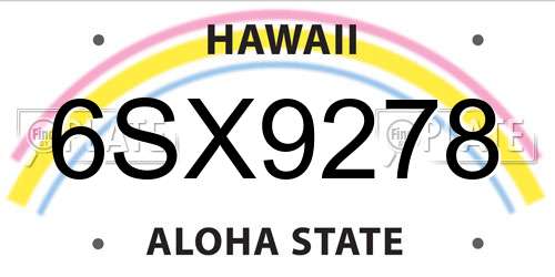 6SX9278 Hawaii License Plate