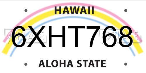 6XHT768 Hawaii License Plate