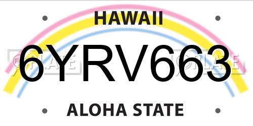 6YRV663 Hawaii License Plate