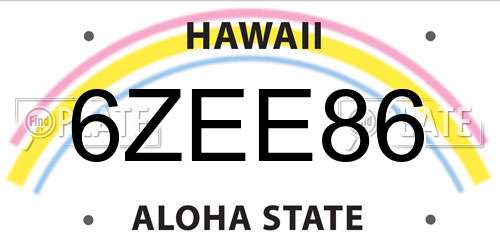 6ZEE86 Hawaii License Plate