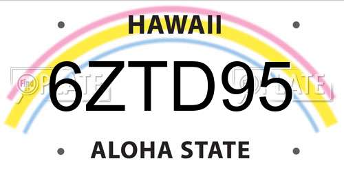 6ZTD95 Hawaii License Plate