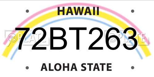 72BT263 Hawaii License Plate