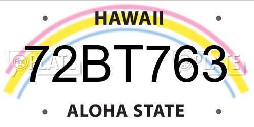 72BT763 Hawaii License Plate
