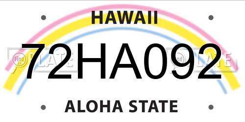 72HA092 Hawaii License Plate