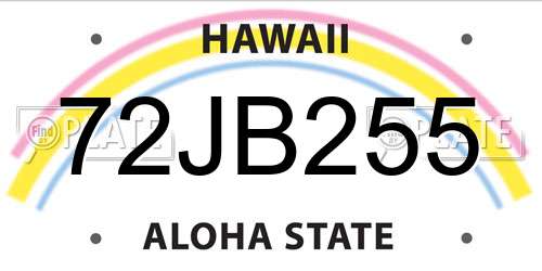 72JB255 Hawaii License Plate