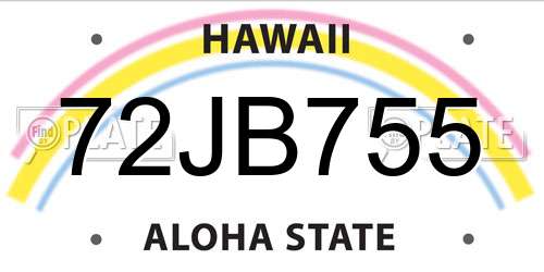 72JB755 Hawaii License Plate