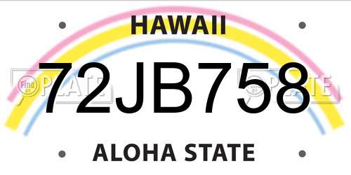 72JB758 Hawaii License Plate