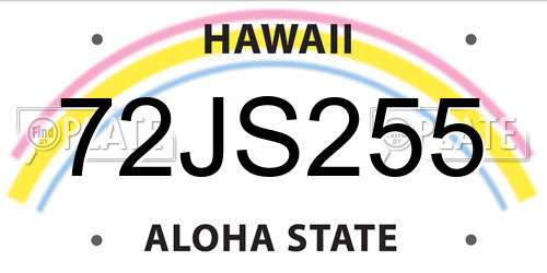 72JS255 Hawaii License Plate