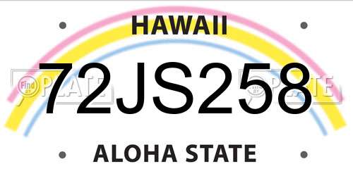 72JS258 Hawaii License Plate