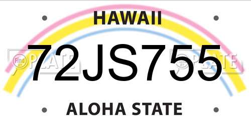 72JS755 Hawaii License Plate