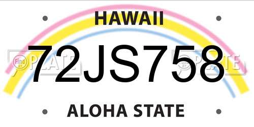 72JS758 Hawaii License Plate