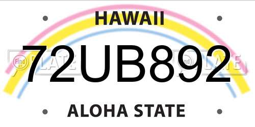 72UB892 Hawaii License Plate
