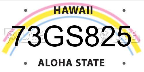 73GS825 Hawaii License Plate