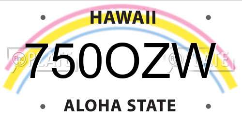 750OZW Hawaii License Plate