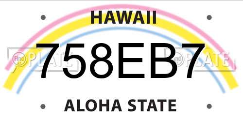 758EB7 Hawaii License Plate